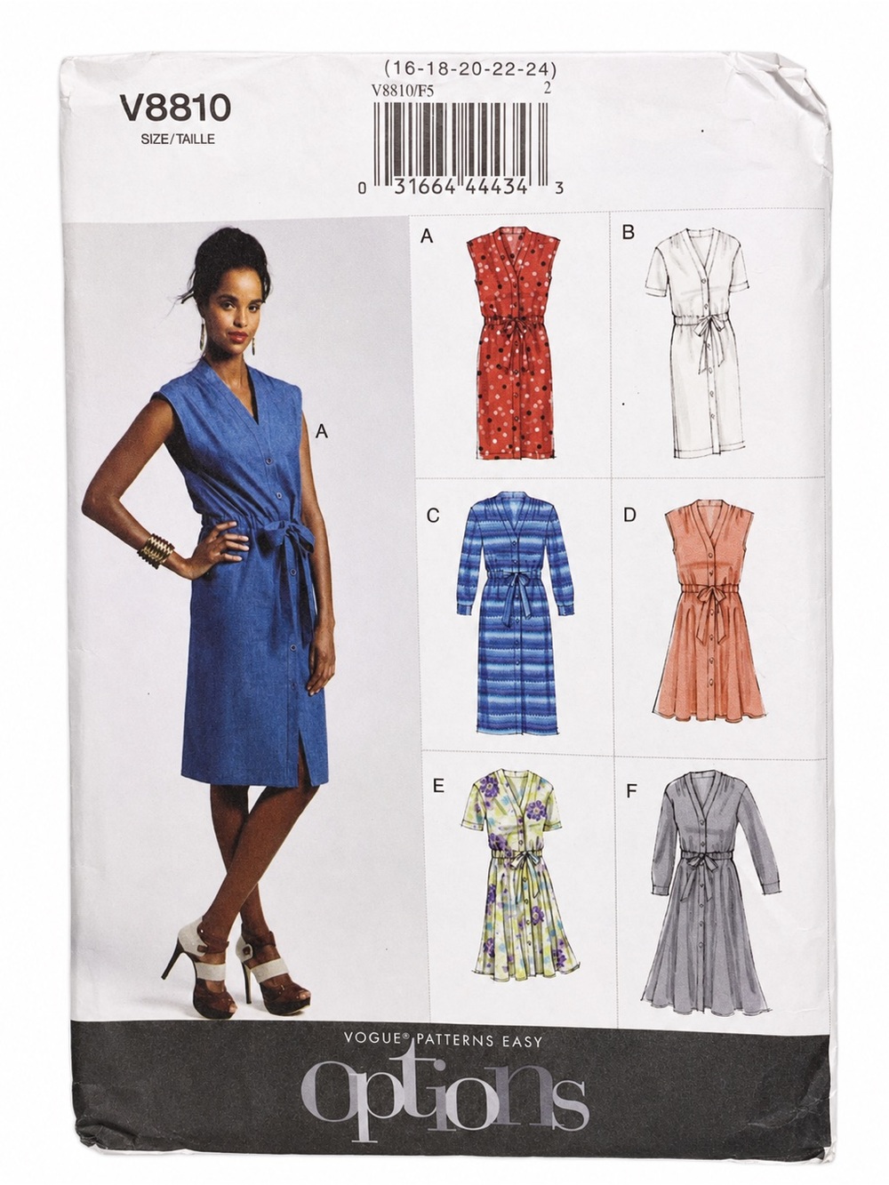 Vogue V8810 Easy Options Shirt Dress Pattern Sizes 16 to 24 Uncut